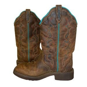 Justin L2900 Womens Gypsy Western Boots Brown Leather Turquoise Trim Size 7B